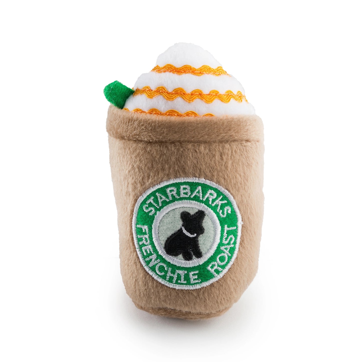 Starbarks Frenchie Roast Plush Toy with straw